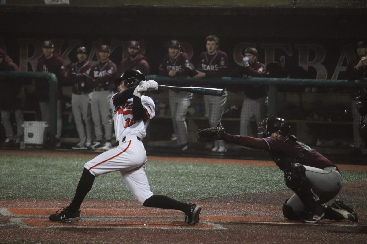 Sam Houston outfielder Sam Lee takes a swing during Friday's loss to Missouri State at Don Sanders Stadium.