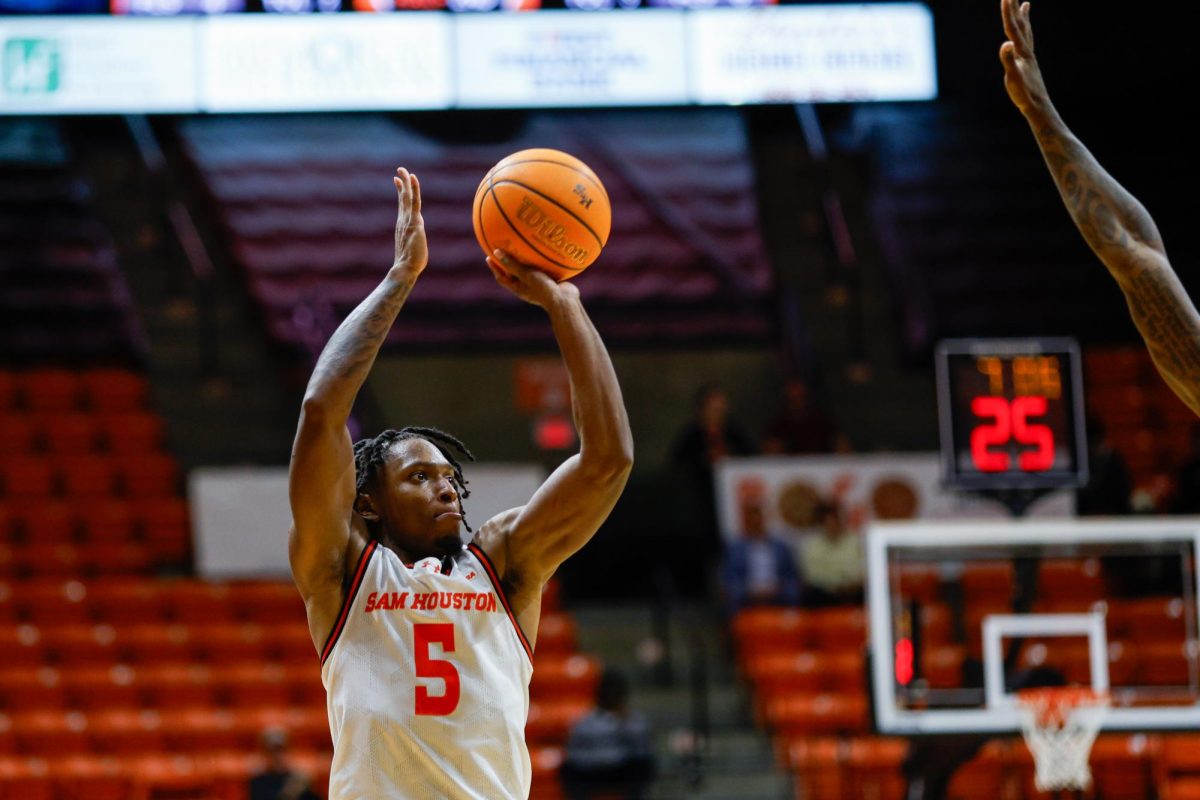 Sam Houston guard Marcus Boykin attempts a shot during a win over Jacksonville State, Feb. 13, 2025, in Huntsville.