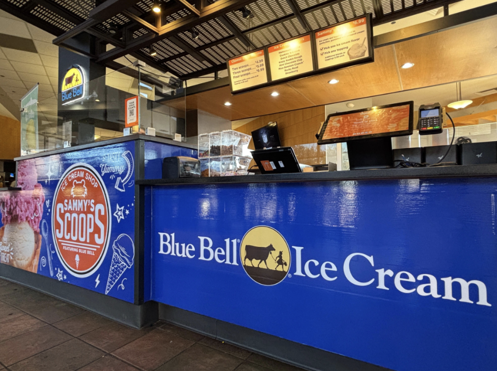 Sammy's Scoops, pictured above, is among the on-campus dining locations that offer Blue Bell ice cream.