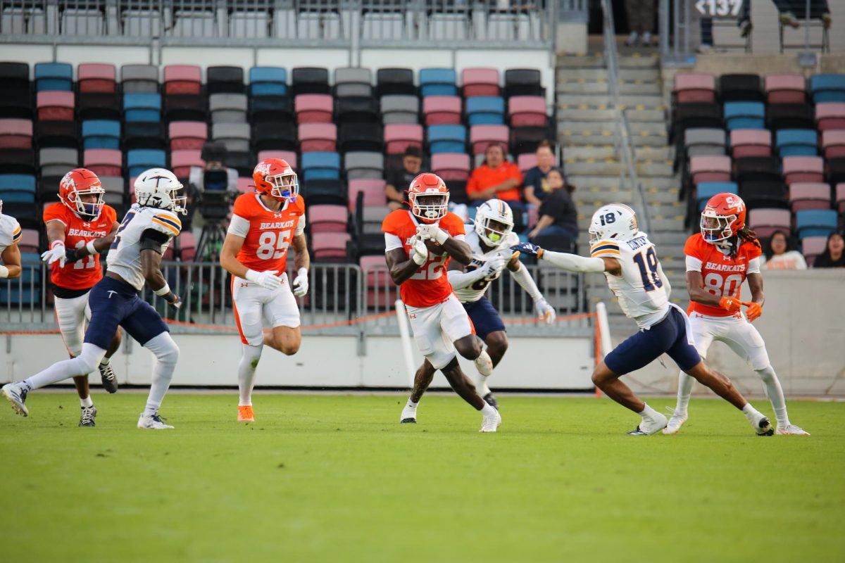 Sam Houston running back Alton McCaskill carries the ball during Wednesday's game against UTEP at Shell Energy Stadium in Houston.