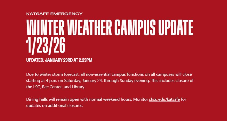 Pictured above is a screenshot of Friday's KatSafe alert regarding this weekend's winter storm.