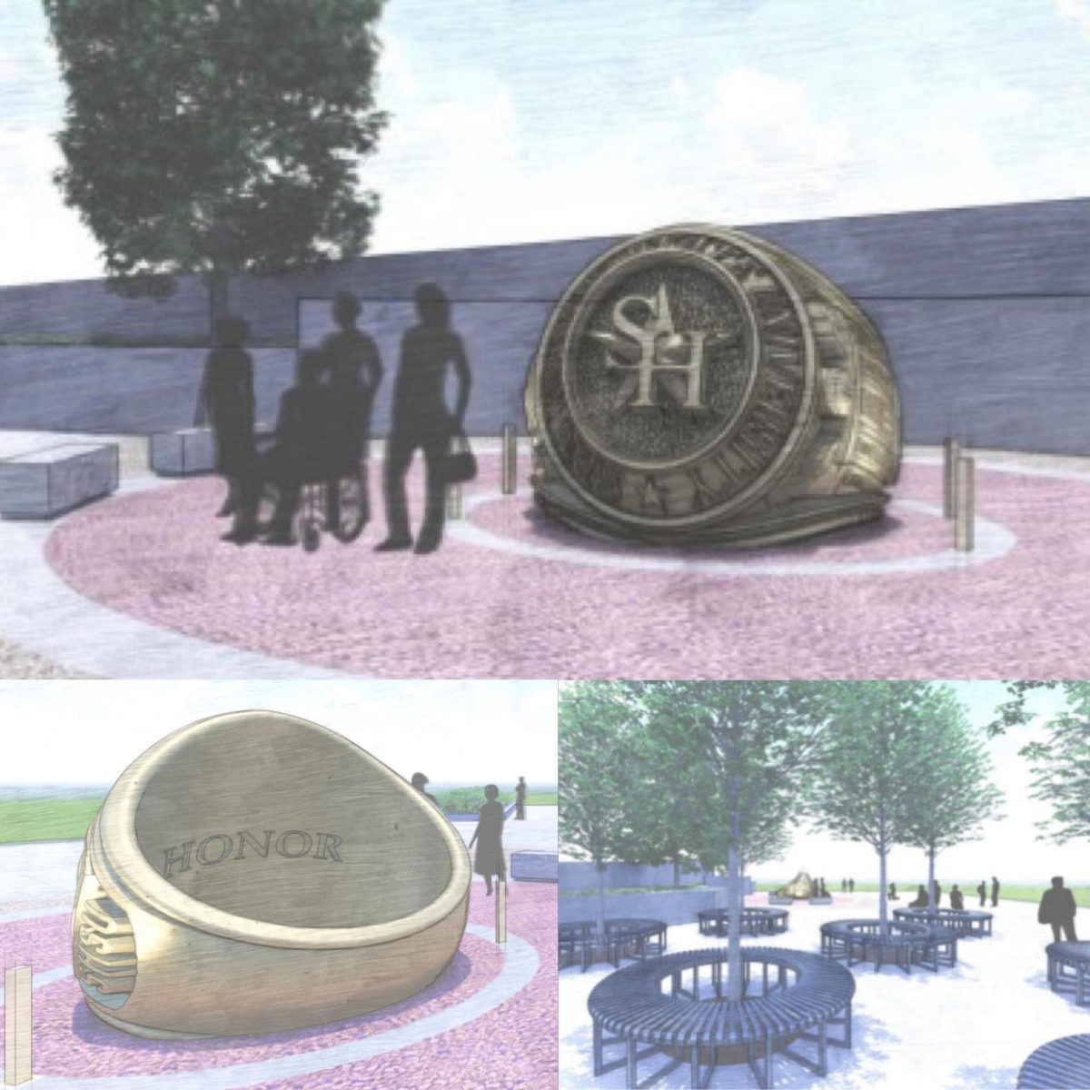 Pictured above are renderings of the SHSU's new Ring Plaza, which is set to be completed in March.