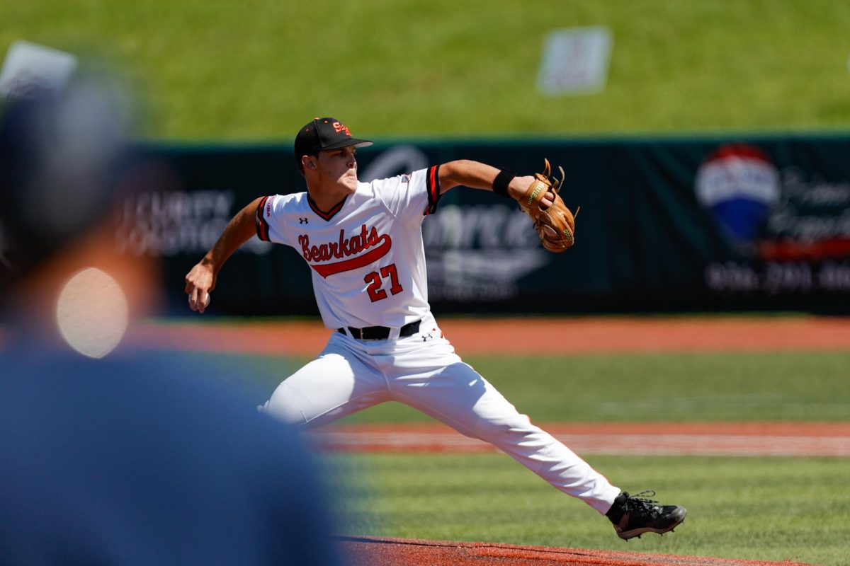 Returning junior Ryan Peterson delivers a pitch during Sam Houston's 2025 baseball season.