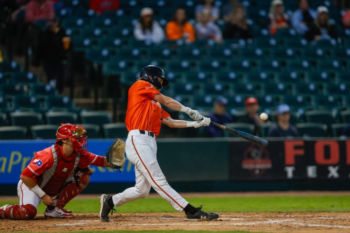 A Sam Houston hitter connects with the ball during the Bearkats' road win over Houston earlier this month.