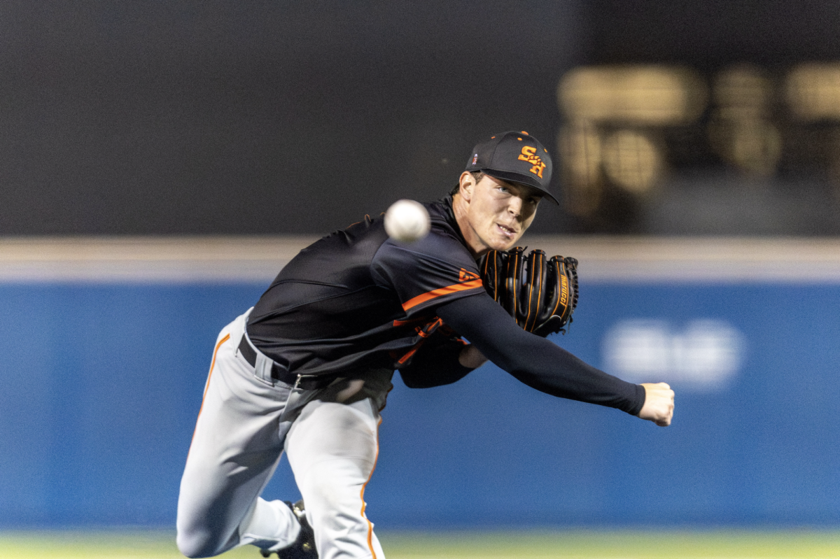 Sam Houston junior pitcher Ryan Peterson delivers a pitch during a game earlier this season.